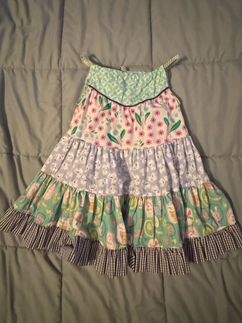 Matilda Jane Multi-Print Tiered Dress - Bunnies & Cats
